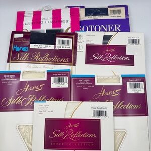 7 pr Hanes Silk Reflections Pantyhose sz EF Control Top Pearl Gray Blue Brown